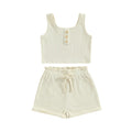 Ledy Champswiin Toddler Girl Summer Outfits Baby Ribbed Clothes Set Solid Color Button Tank Tops+Drawstring Shorts (White 2-3 Years)