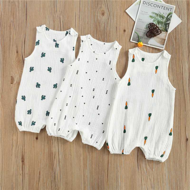Cactus Print Sleeveless Cotton Linen Baby Romper Outfits