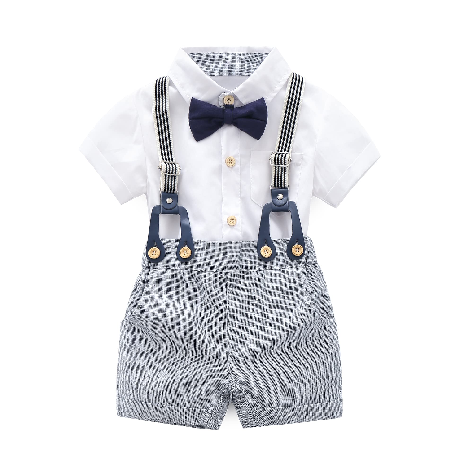 Boarnseorl Baby Boys Gentleman Outfits Shorts SetsInfant Shirt + Shorts + Bow Tie + Suspenders2-3Y
