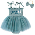 TITKKOP Baby Girl 1st Birthday Clothes One Year Old Tulle Romper Sleeveless Bodysuit Cake Smash Outfits(Blue29-12M)