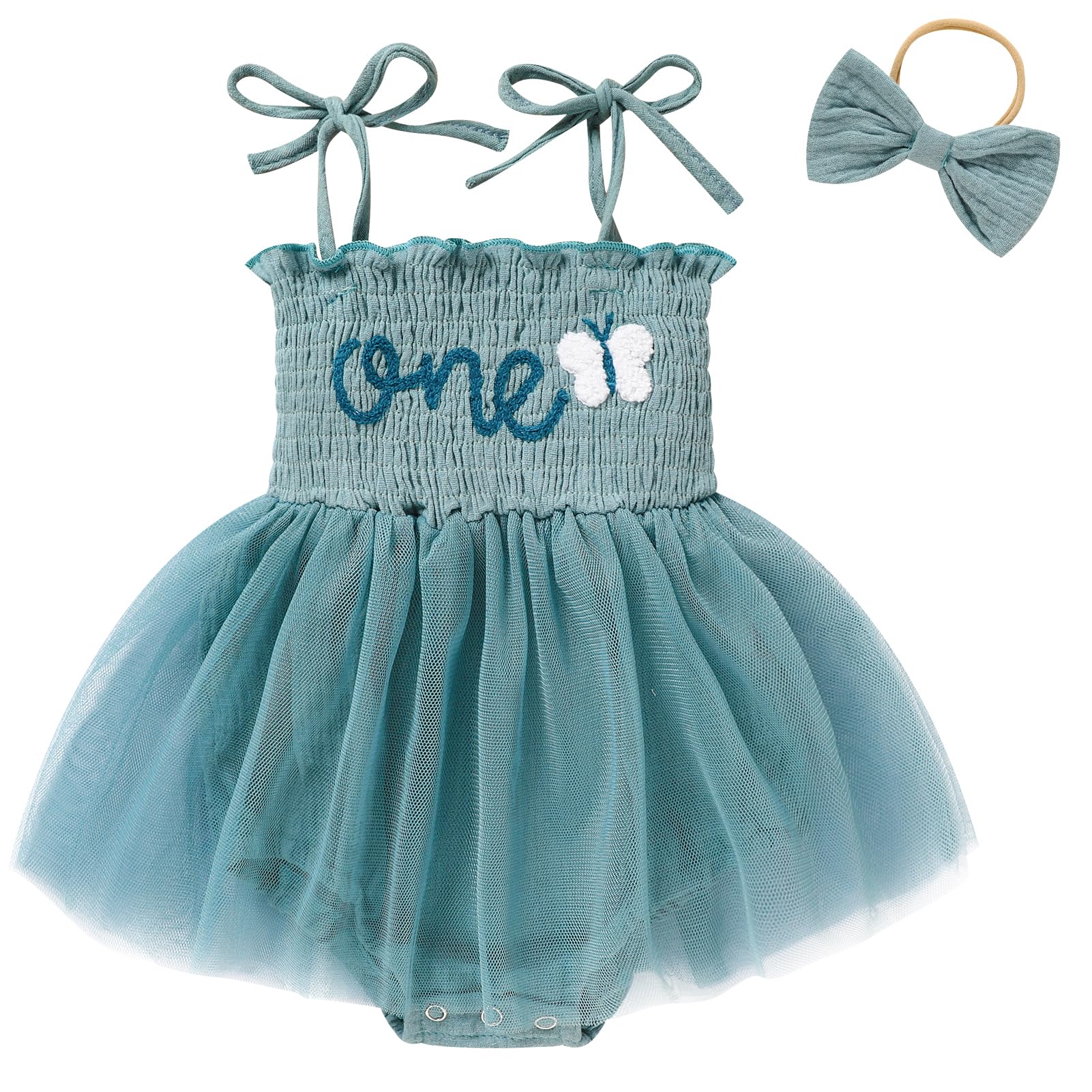 TITKKOP Baby Girl 1st Birthday Clothes One Year Old Tulle Romper Sleeveless Bodysuit Cake Smash Outfits(Blue29-12M)