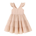 YOUNGER TREE Toddler Baby Girl Dress Summer Outfits Stripe Flutter Sleeve Smocked Dress Kids Causal Boho Dresses Clothes (6-7T Toddler Apricot Dress)