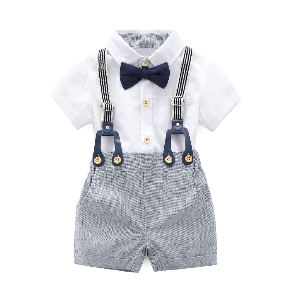 Boarnseorl Baby Boys Gentleman Outfits Shorts SetsInfant Shirt + Shorts + Bow Tie + Suspenders2-3Y
