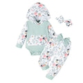 LUNFEGO Newborn Infant Baby Girl Clothes 0-3 Months Outfits Sets Hoodie Romper + Pants + Bow Headband for Girls - Green