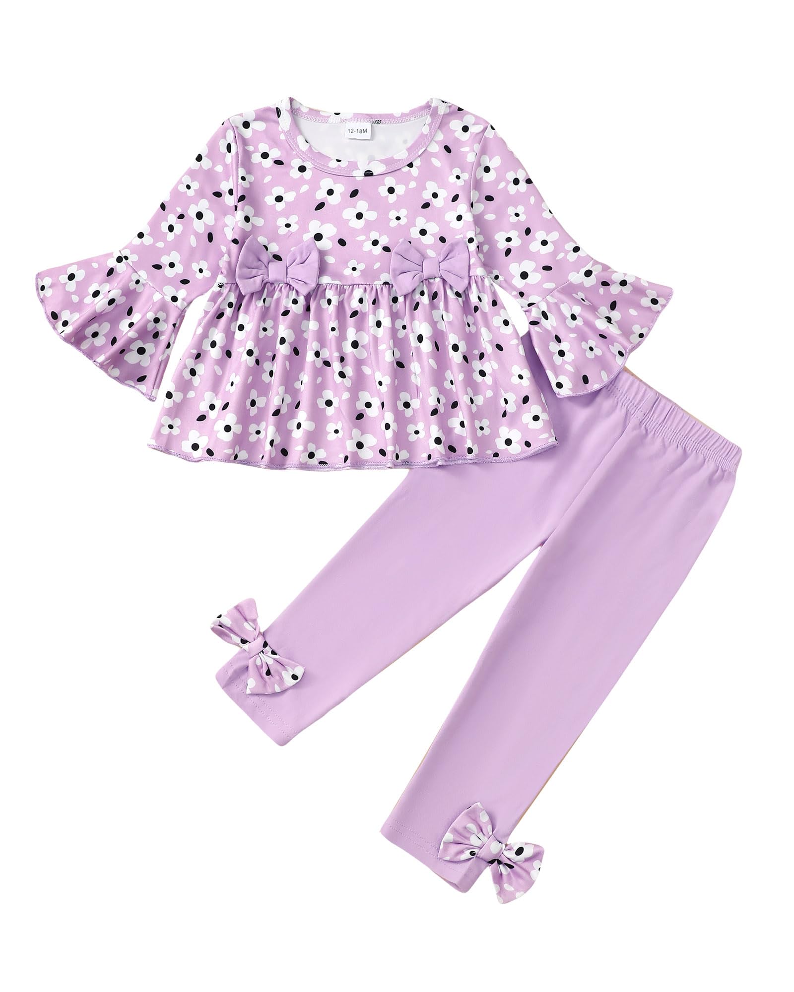 Toddler Girl Outfits 3t 4t Baby Girl Clothes Fall Winter Ruffle Long Sleeve Outfits 2-Piece Cute Baby Floral Shirt Purple Leggings Pants Clothing Sets