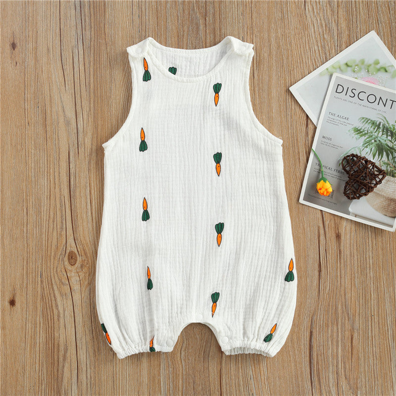 Cactus Print Sleeveless Cotton Linen Baby Romper Outfits