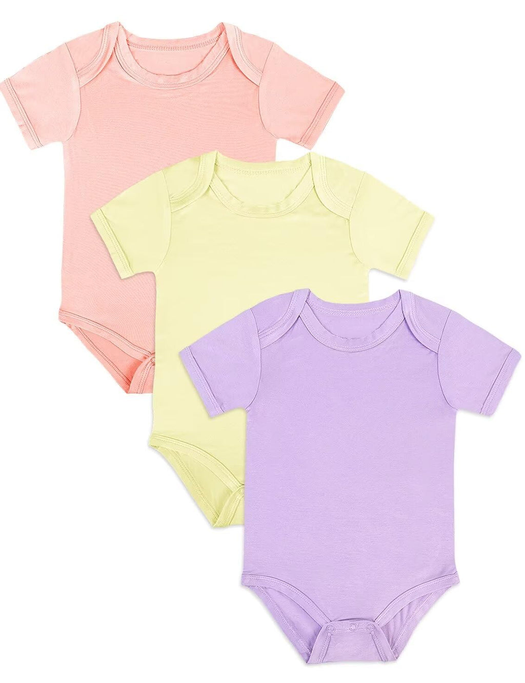 Ekkimy Bamboo Rayon Baby BodysuitShort Sleeve Bodysuits Solid Color Outfits for Infant Boys Girls Soft Clothes(BlushLemon&Violet6-9 Months)
