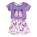 YOUNGER TREE Toddler Baby Girl Summer Clothes Butterfly Print T-shirt Cute Butterfly Short Sets Baby Girls Outfits (Purple+Butterfly 18-24 Months)