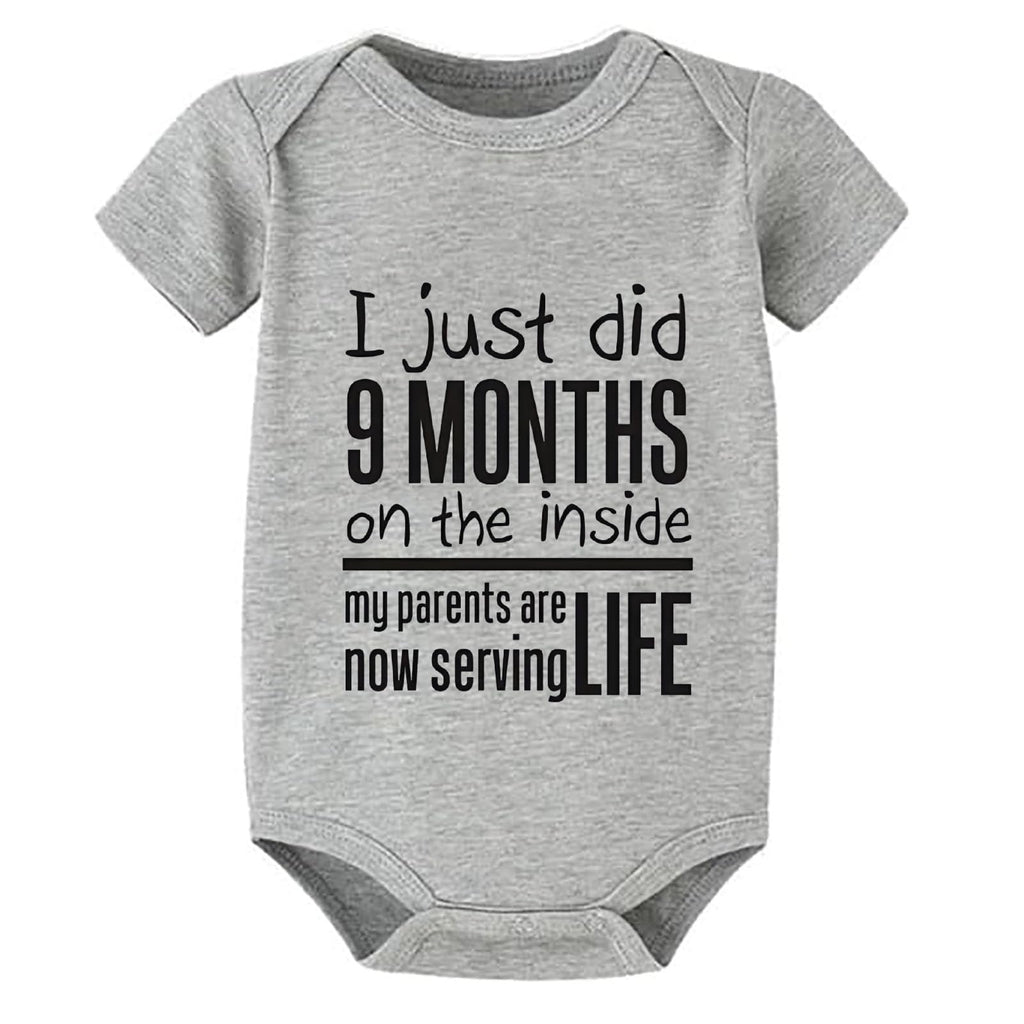 WOOYONGING Just Did 9 Months On The Inside Outfit Baby Girl Short Sleeve Baby Bodysuit Newborn Boy Outfits 0-3 Month