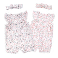 Minicoco Baby Girls Ruffled Sleeve Rompers Toddler Girls Jumpsuits One-Piece Cotton Outfits (Herbs + White and Pink Flowers 18-24 Months)