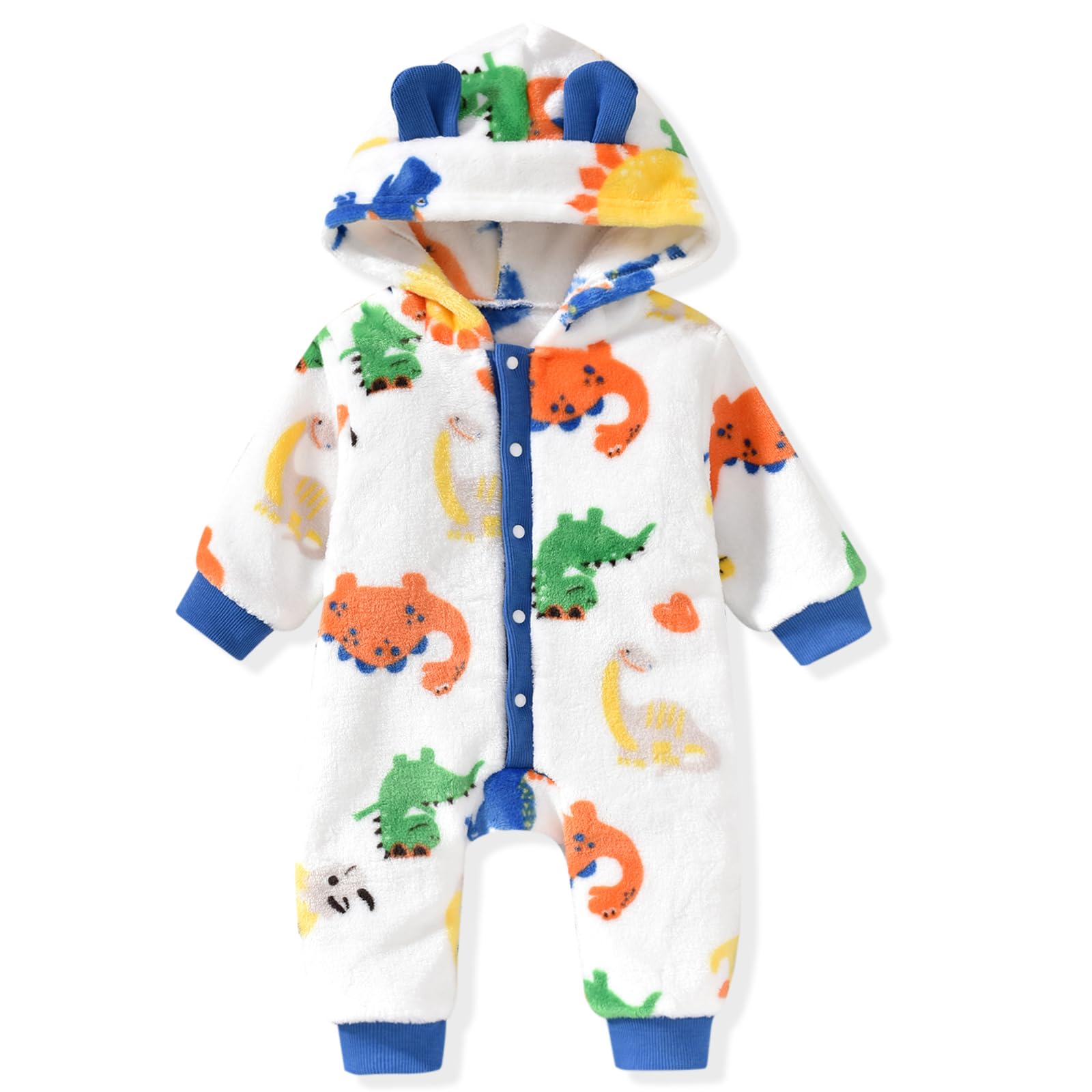Unutiylo Baby Dinosaur Jumpsuit Hooded Newborn Baby Girl Boy Rompers Long Sleeve Baby Winter Outwear Outfits 0-3M White