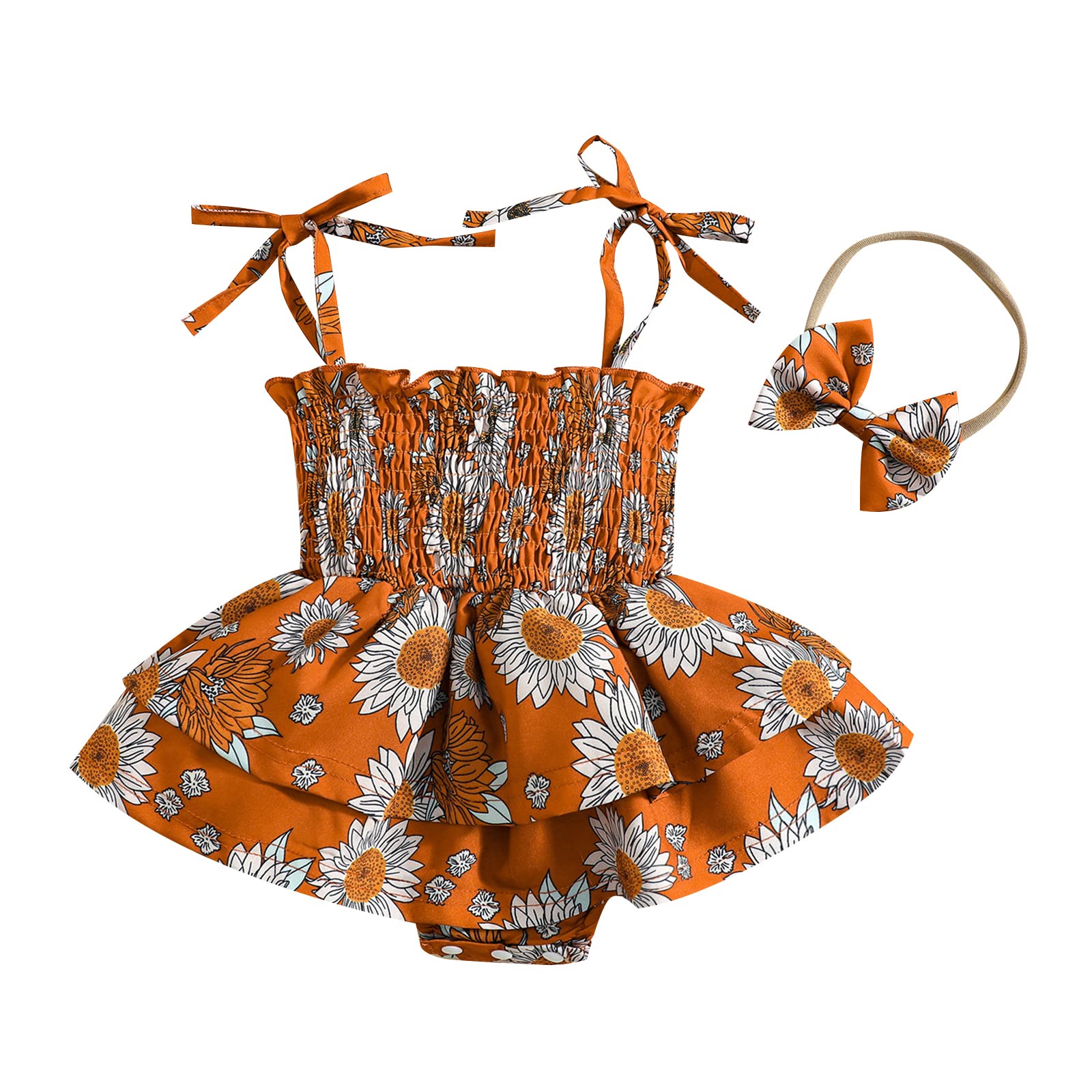 Baby Girls Summer Romper Clothes Dress Newborn Onesie 3 6 9 12 18 Months One-Piece Jumpsuits Outfits (Brown-Flower 0-3 Months)