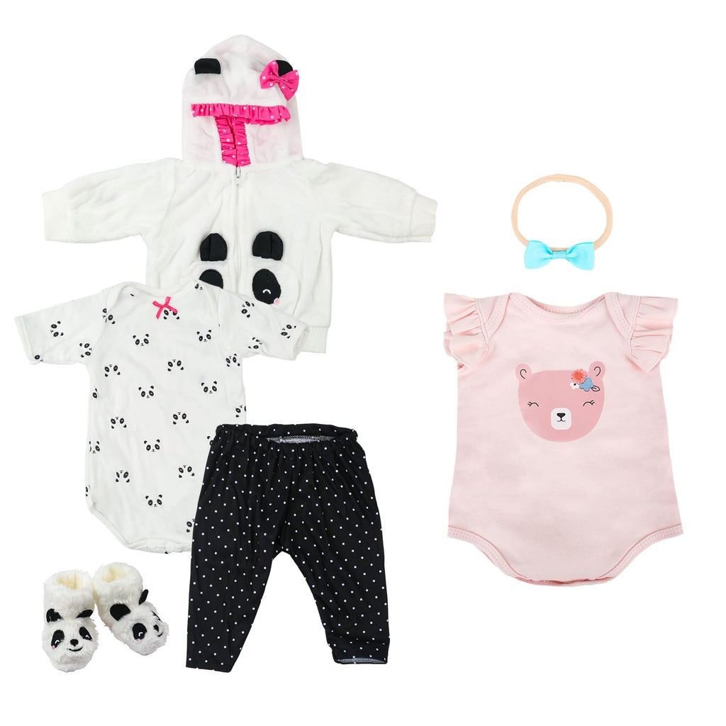 Kaydora Reborn Baby Doll Clothes for 16-20 Inch Reborn Doll Girl 2 Sets Pink&White Panda Reborn Baby Dolls Outfits Baby Doll Clothing