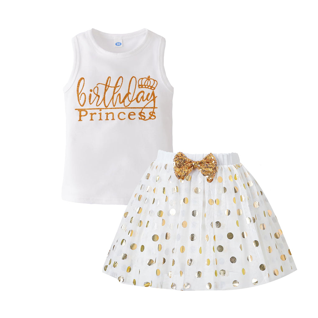 LYSMuch Toddler Baby Girls Birthday Outfits Birthday Girls Shirt Princess Tutu Tulle Skirt Set (White 12-18Months