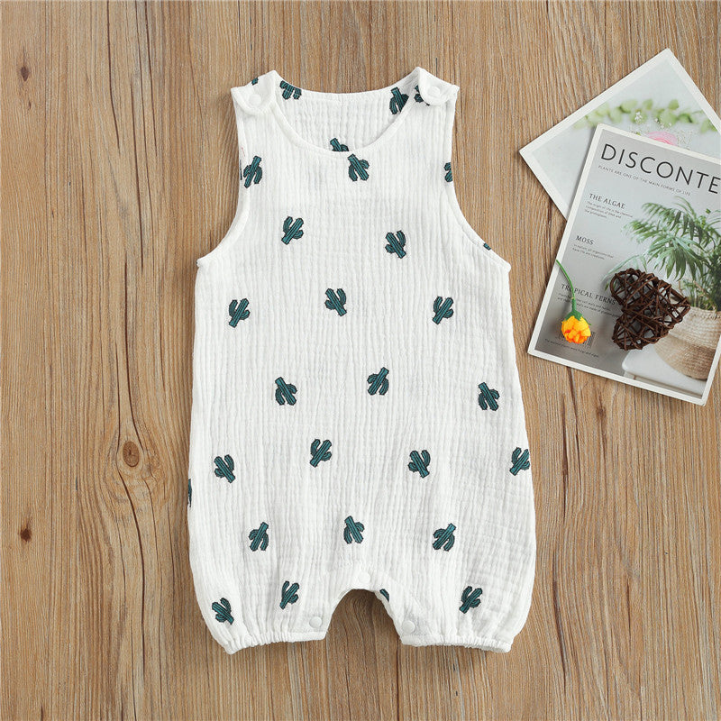 Cactus Print Sleeveless Cotton Linen Baby Romper Outfits