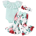 HINTINA Infant Baby Girl Summer Outfits Floral Flower Bell Bottoms Flared Pants Bodysuit Clothes Set 3-6 Months