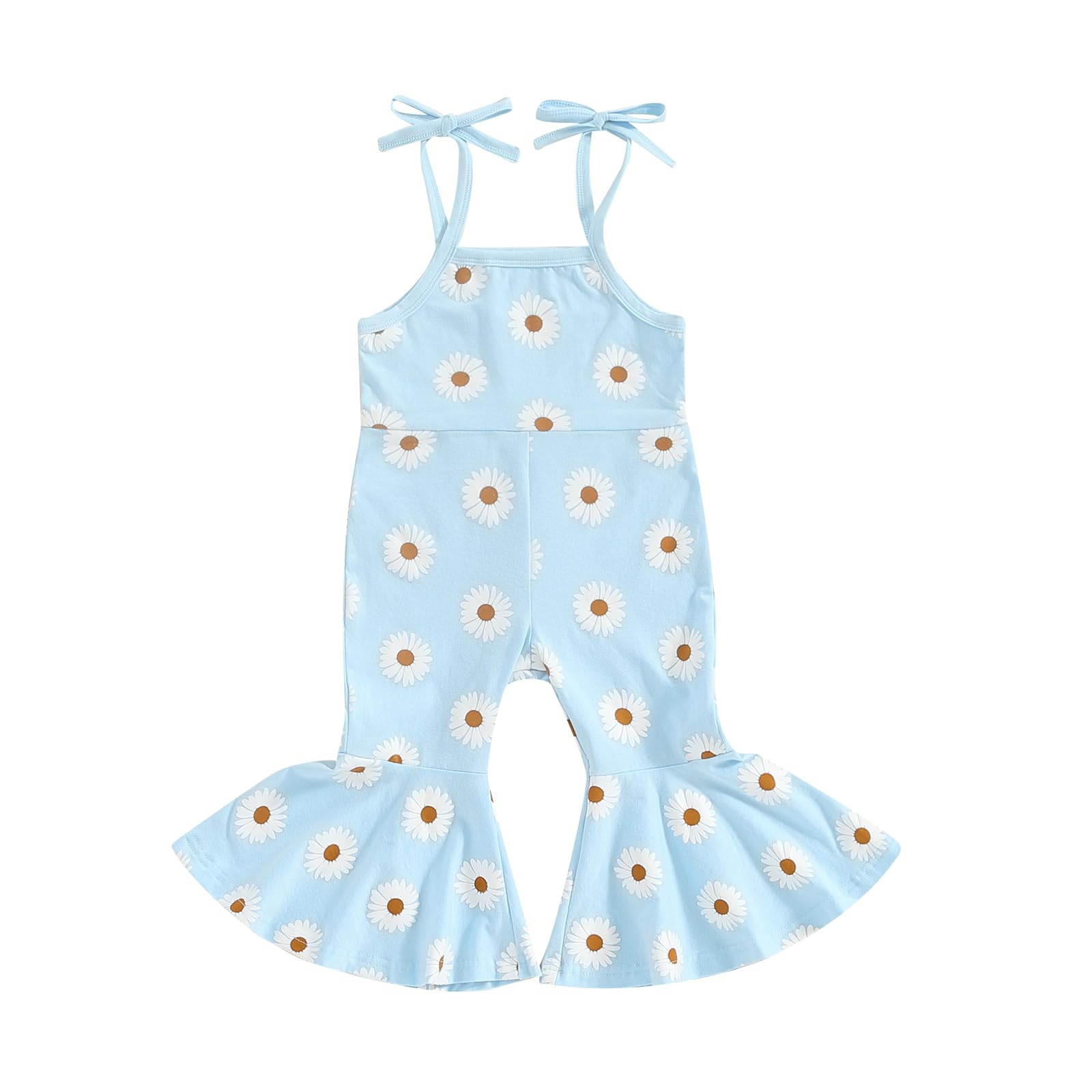 ZAXARRA Toddler Baby Girl Clothes Baby Girl Jumpsuit Romper Baby Overalls Straps Bell-Bottom Pants Baby Fall Summer Outfits (Blue flower 18-24 Months)
