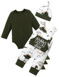 Aulyffo Baby Boy Clothes 3-6 Months Infant Boy Clothes 3Pcs Baby Boy Outfits Long Sleeve Green Baby Boy Romper Dinosaur Clothes Baby Boy Overalls with Hat