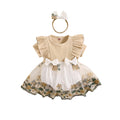 ZAXARRA Newborn Baby Girl Romper Long Sleeve Ruffle Romper Dress Cute Headband 2 Piece Outfits (Apricot 1 0-3 Months)