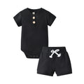 Derouetkia Summer Newborn Baby Boy Girl Clothes Solid Color Ribbed Romper and Shorts Outfits Set (9-12 Months) Black