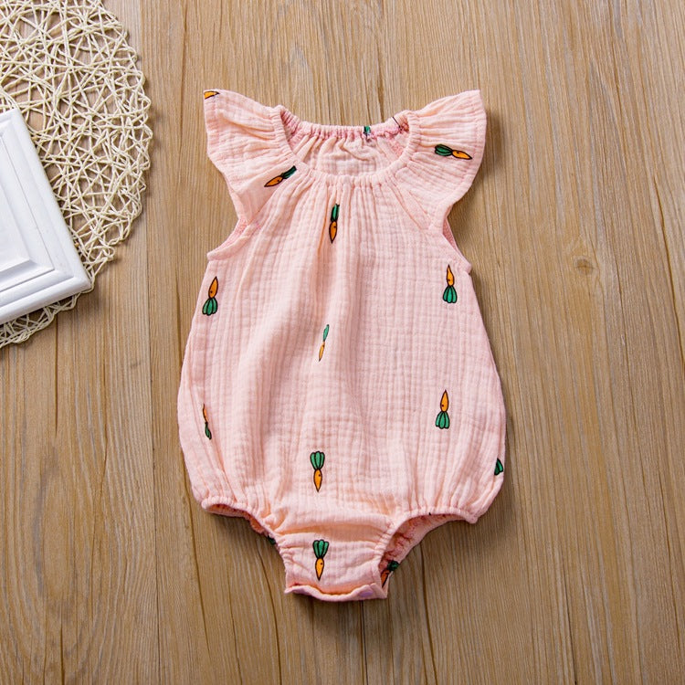 Cactus Print Sleeveless Cotton Linen Baby Romper Outfits