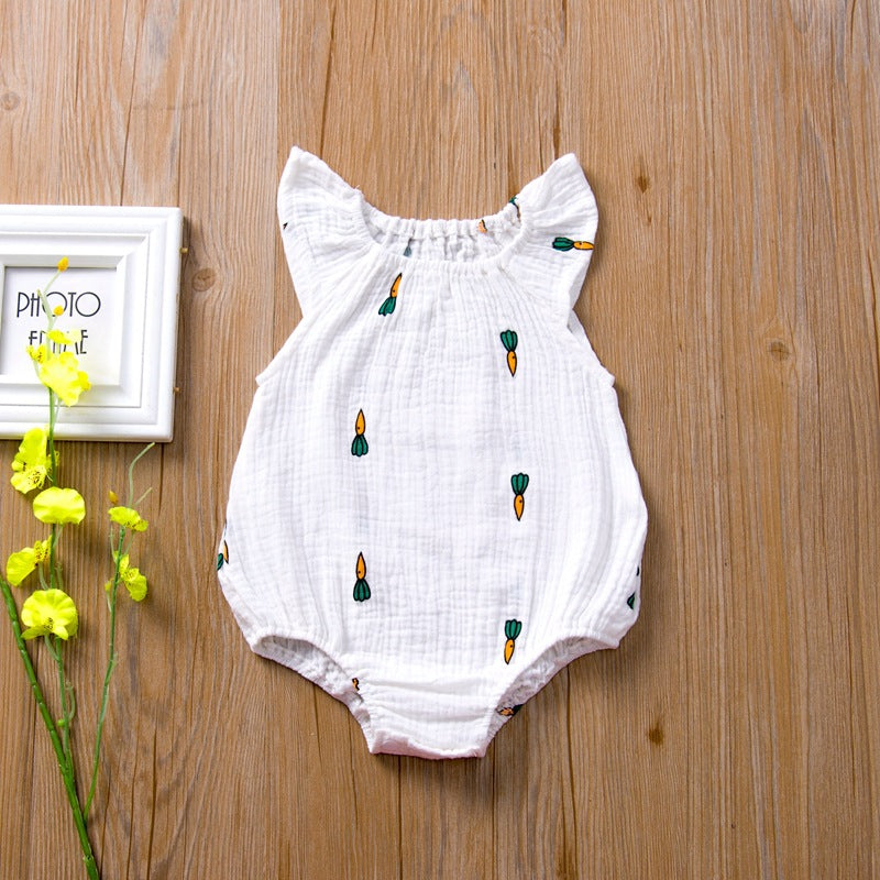 Cactus Print Sleeveless Cotton Linen Baby Romper Outfits