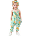 RAISEVERN Toddler Girl Floral Jumpsuit Baby Girl Romper Summer Clothes Halter Strap Little Kids Hawaiian Outfits Beach with Pocket Size 3T 4T