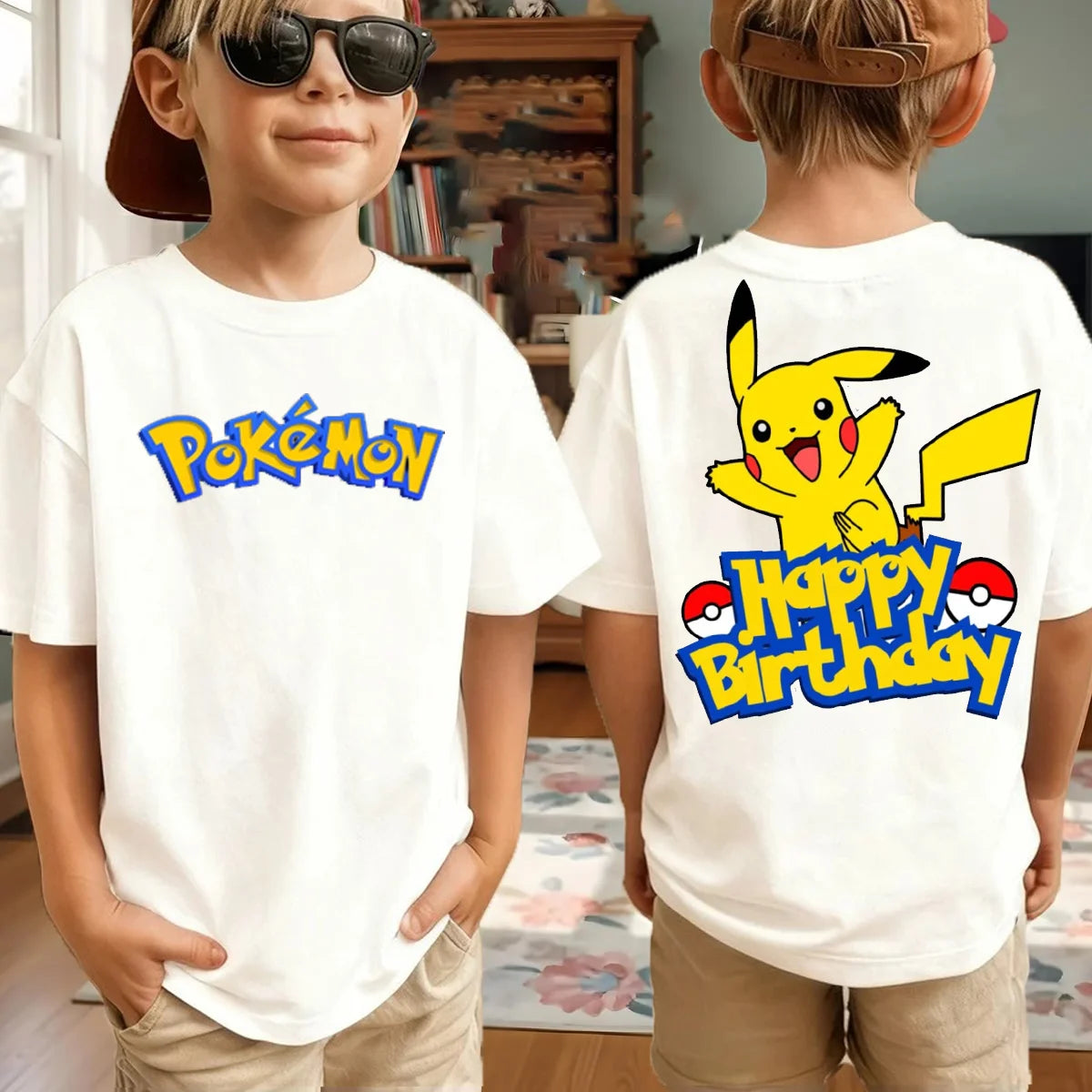 Summer Anime Pokémon Cosplay T-Shirt Cotton Short Sleeve Tops Casual Loose Retro T-Shirt Men Women Kids Family Matching Outfits