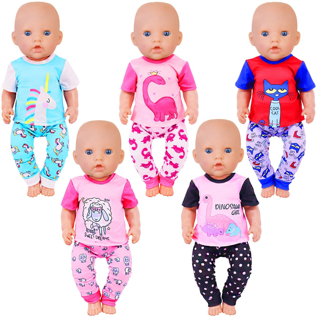 UNICORN ELEMENT 5 Sets Baby Doll Clothes Outfits Pyjamas for 14-18 Inch Doll Baby Doll Accessories for New Born Baby Dolls 18 Inch Doll