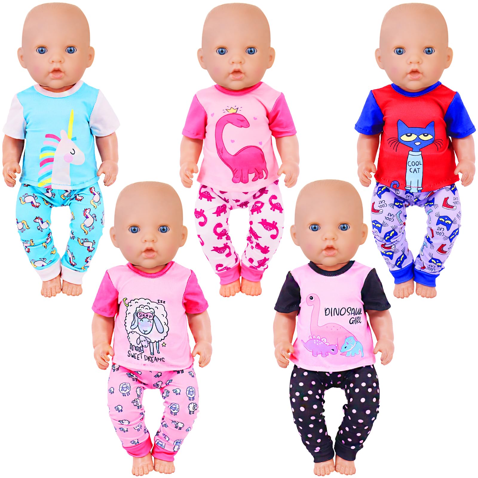 UNICORN ELEMENT 5 Sets Baby Doll Clothes Outfits Pyjamas for 14-18 Inch Doll Baby Doll Accessories for New Born Baby Dolls 18 Inch Doll