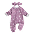 Ursobutegl Newborn Baby Girl Clothes Footie Ruffle Trim Zipper Romper Jumpsuit Bodysuit Headband Coming Home Hospital Outfits (Violet 3-6 Months)