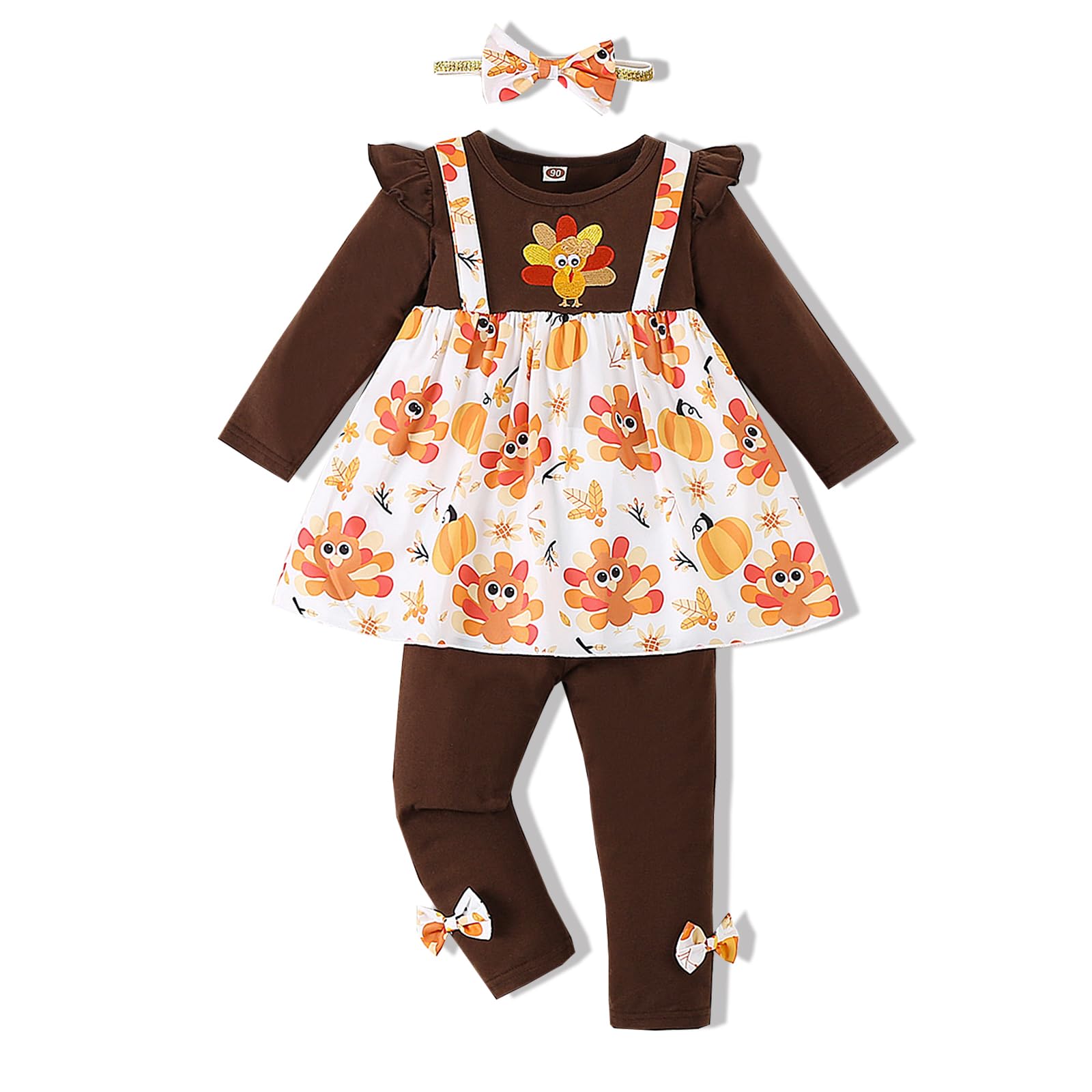 VINUOKER 3pcs Baby Toddler Girl Thanksgiving Day Clothes Toddler Girl Thanksgiving Outfits Set