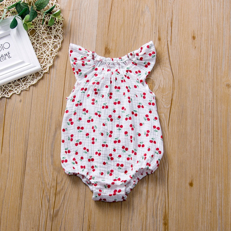 Cactus Print Sleeveless Cotton Linen Baby Romper Outfits