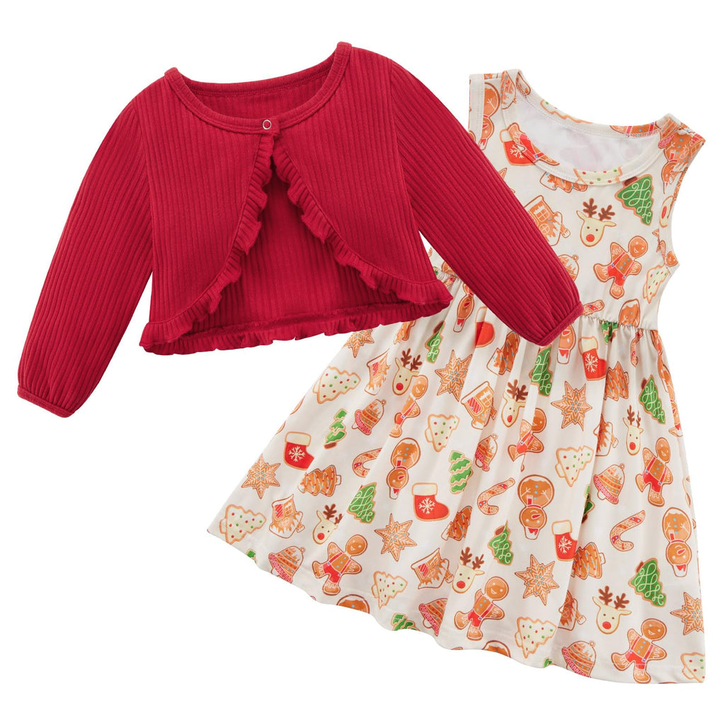Patgoal Baby Girl Dress and Cardigan Set Toddler Kid Sleeveless Dress + Long Sleeve Cardigan Outfits Christmas Party Clothes