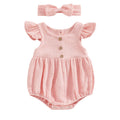 Baby Girl Outfits Newborn Cotton Linen Romper Toddler Summer Onesie Clothes Vintage Infant Ruffle Bodysuit (A Pink 6-12 Months)