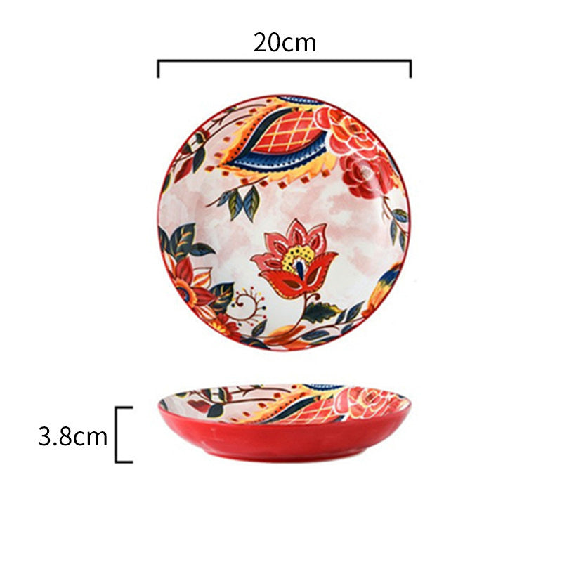 Japanese Style Painted Ceramic Bowl and Plate Set