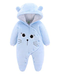 JiAmy Newborn Baby Winter Hooded Romper Fleece Snowsuit Jumpsuit Cartoon Cat Outfits Blue 6-9 Months