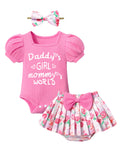KANGKANG Baby Girl Outfits 9-12 Month Girl Clothes Cute Rose Pink Short-sleeve Romper + Floral Pleated Skirts Shorts 3Pcs Baby Girl Summer Clothes 9-12 months
