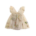Newborn Infant Baby Girls Clothes Flower Butterfly Embroidery Sleeveless Romper Mesh Dress Toddler Bodysuit Outfits (Khaki 6-9 Months)