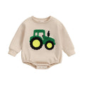 Frietlebird Infant Baby Boy Fall Winter Clothes Outfits Oversized Sweatshirt Romper Long Sleeve Bubble Romper Baby Boy Romper (A-Beige Tractor Embroidery3-6 Months)