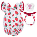 BABESIDE 3Pcs Reborn Baby Doll Clothes for 17- 22 Inch Dolls Strawberries Baby Doll Clothes Outfits fit Reborn Baby Dolls Baby Doll Accessories with Magnetic Pacifier for Newborn Baby Doll Girl